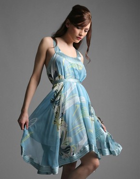Milly Moy Blue Flower Print Strappy Belted Dress