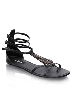 ASOS Leather Studded Front Panel Flat Sandals
