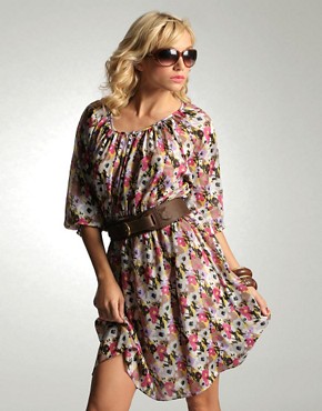 Orion Large Floral Print Waisted Dress