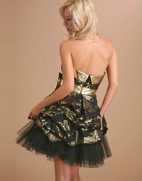 Unique Boutique Jacquard Metallic Sash Prom Dress