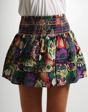 ASOS Floral Shirred Waist Mini Skirt