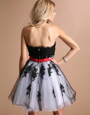 Unique Boutique Black Lace Prom Dress with Red Sash
