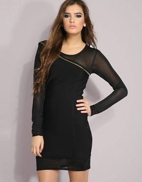 Whistles Bodycon Zip And Sheer Panel Dress