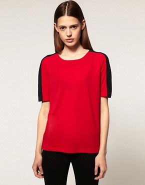 Image 1 of ASOS Contrast Panel Rounded Shoulder Top
