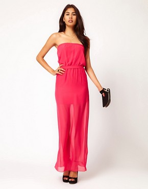 Image 1 of Club L Bandeau Maxi Dress With Sheer Skirt
