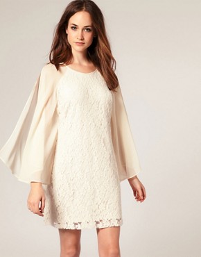 Image 1 of River Island Lace Front Dress With Fluted Sleeve