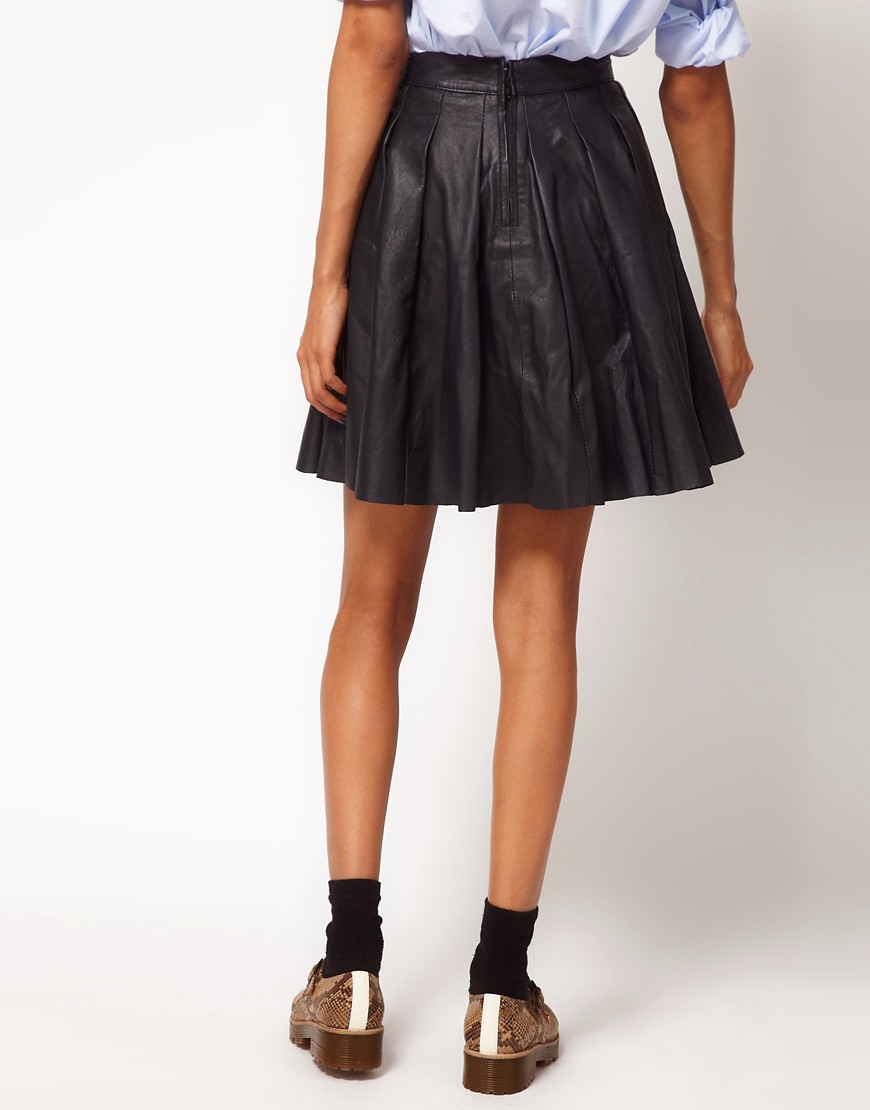 ASOS Navy Leather Pleated Skirt | Leather pleated skirt, Womens fashion