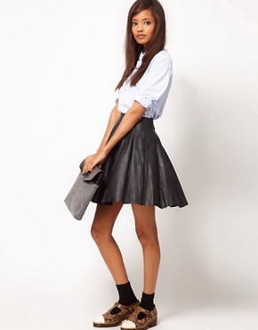 Image 1 of ASOS Premium Skirt in Pleated Leather