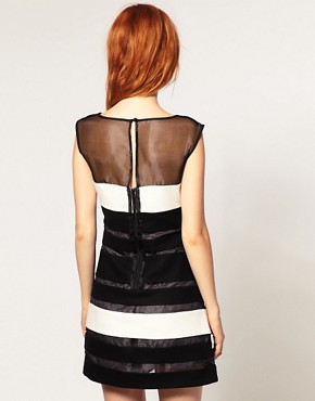 Image 2 of ASOS BLACK Mono Stripe Cocoon Shift Dress
