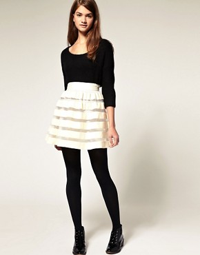 Image 1 of ASOS Full Skirt in Velvet and Mesh Stripe