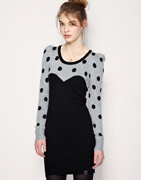 Image 1 of Numph Polka Dot Jumper Dress With Bodice Detail