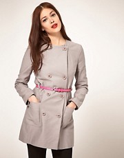 ASOS Collarless Double Breasted Coat With Belt