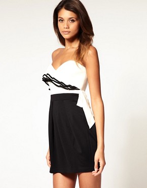 Image 1 of Lipsy Contrast Trim Strapless Frill Dress