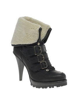Image 1 of KG By Kurt Geiger Wentworth Fur Buckled Heeled Ankle Boots
