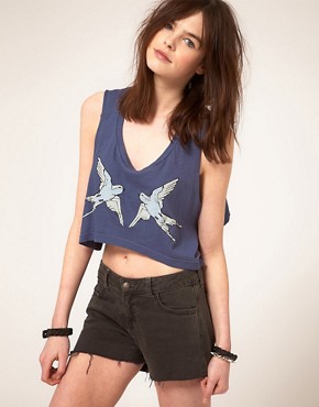 Image 1 of Wildfox Blue Birds Cropped Tank