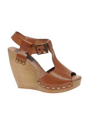 Image 1 of Bertie Cline Detail Ankle Strap Wooden Wedge