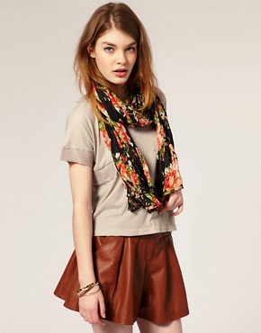 Image 1 of ASOS Black Scarf With Floral Print