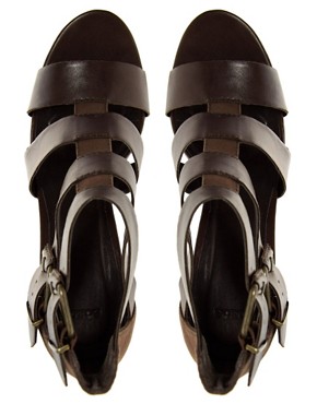 Image 3 of ASOS HORIZON Leather Buckle & Canvas Wedges
