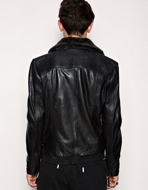  BLACK Detachable Faux Fur Gents Leather Biker Jacket M 38 £200 