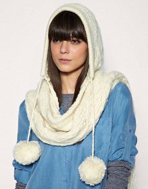 Image 1 of ASOS Hooded Scarf With Pom Poms
