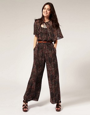 Image 1 of River Island Printed Strappy Jumpsuit With Cape