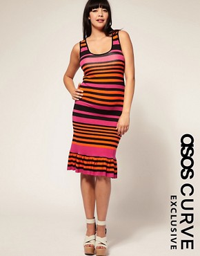 Image 1 of ASOS CURVE Exclusive Stripe Fishtail Dress