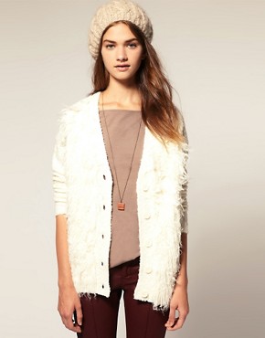 Image 1 of ASOS Cardigan With Shaggy Faux Fur