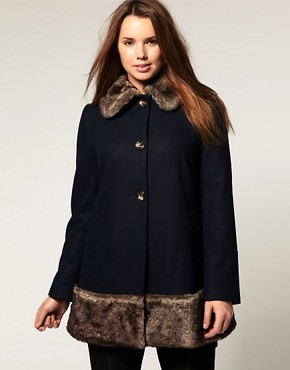 Image 4 of ASOS CURVE Coat with Faux Fur Hem and Collar