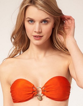 River Island Orange Bikini Top With Leopard Lining