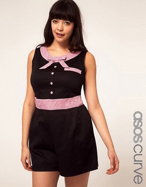 Image 1 of ASOS CURVE Exclusive Playsuit With Gingham Bow