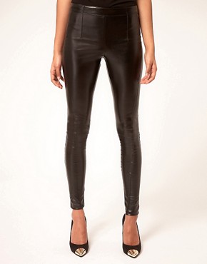 Image 4 of ASOS Leather Look Skinny Pants with Panel Detail