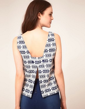 Image 1 of Boutique by Jaeger Porcelain Print Shell Top With Open Back