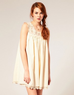 Image 1 of Darling Dobby Cotton Lace Insert Smock Dress		