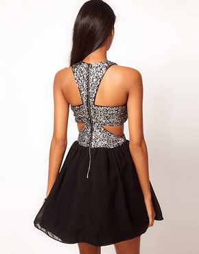 Image 2 of Rare Sequin Chiffon Cut Out Skater Dress
