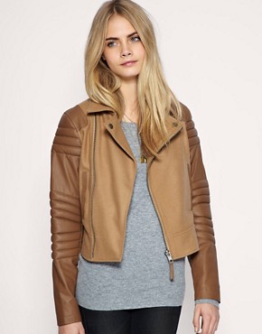 Image 1 of ASOS Leather and Wool Mix Biker