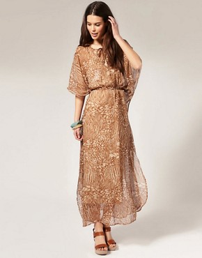 Image 1 of Vila Printed Chiffon Kimono Style Maxi Dress
