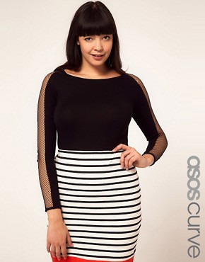 Image 1 of ASOS CURVE Jersey Body with Mesh Shoulders