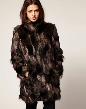 Image 1 of ASOS Patchwork Faux Fur Coat