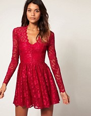 ASOS Lace Skater Dress with long Fitted sleeves