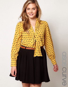Image 1 of ASOS CURVE Exclusive Pussybow Shirt In Heart Print