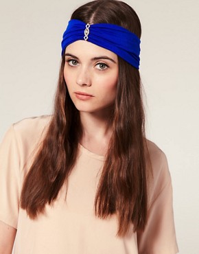 Image 1 of ASOS Blue Coloured Crepe Feel Turban with Vintage Detail