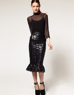 Image 1 of ASOS Fishtail Skirt in Coated Lace