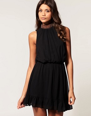Image 1 of ASOS Chiffon Dress with Sequin Neck