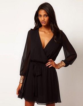 Image 1 of ASOS Wrap Dress with Sequin Cuff