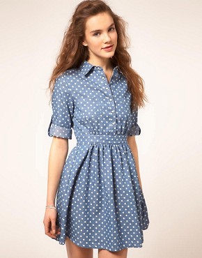 Image 1 of Sugarhill Boutique Denim Spot Dress With Cut Out Back