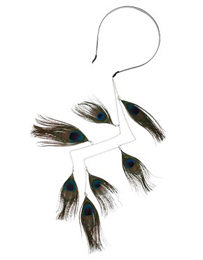 Image 2 of ASOS Asymmetric Hanging Peacock Feather Alice Band