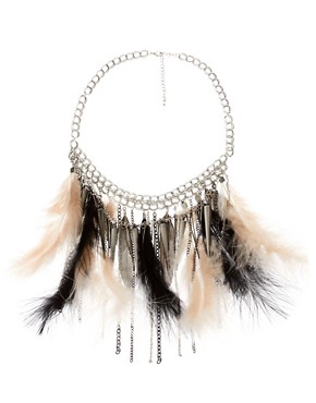 Image 1 of ASOS Marabou Feather Bib Necklace With Chain And Spike Drops