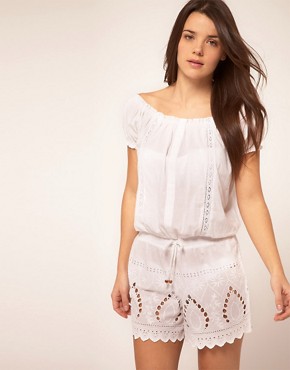 Image 1 of ASOS Cotton Broderie Beach Playsuit