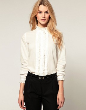 Image 1 of ASOS Blouse With Broderie Trim And Pleats