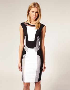 Image 1 of Karen Millen Graphic Panelled Tailored Pencil Dress